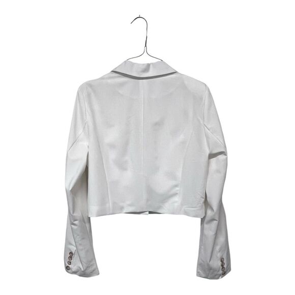 NWT Aqua | Womens White Crepe Cropped Tux Suit Jacket Blazer M - Picture 3 of 8
